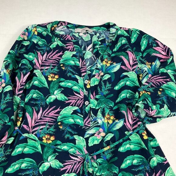LOFT Linen Blend Shift Dress Floral Tropical Print 3/4 Sleeve Drop Waist Size XS - Picture 3 of 10